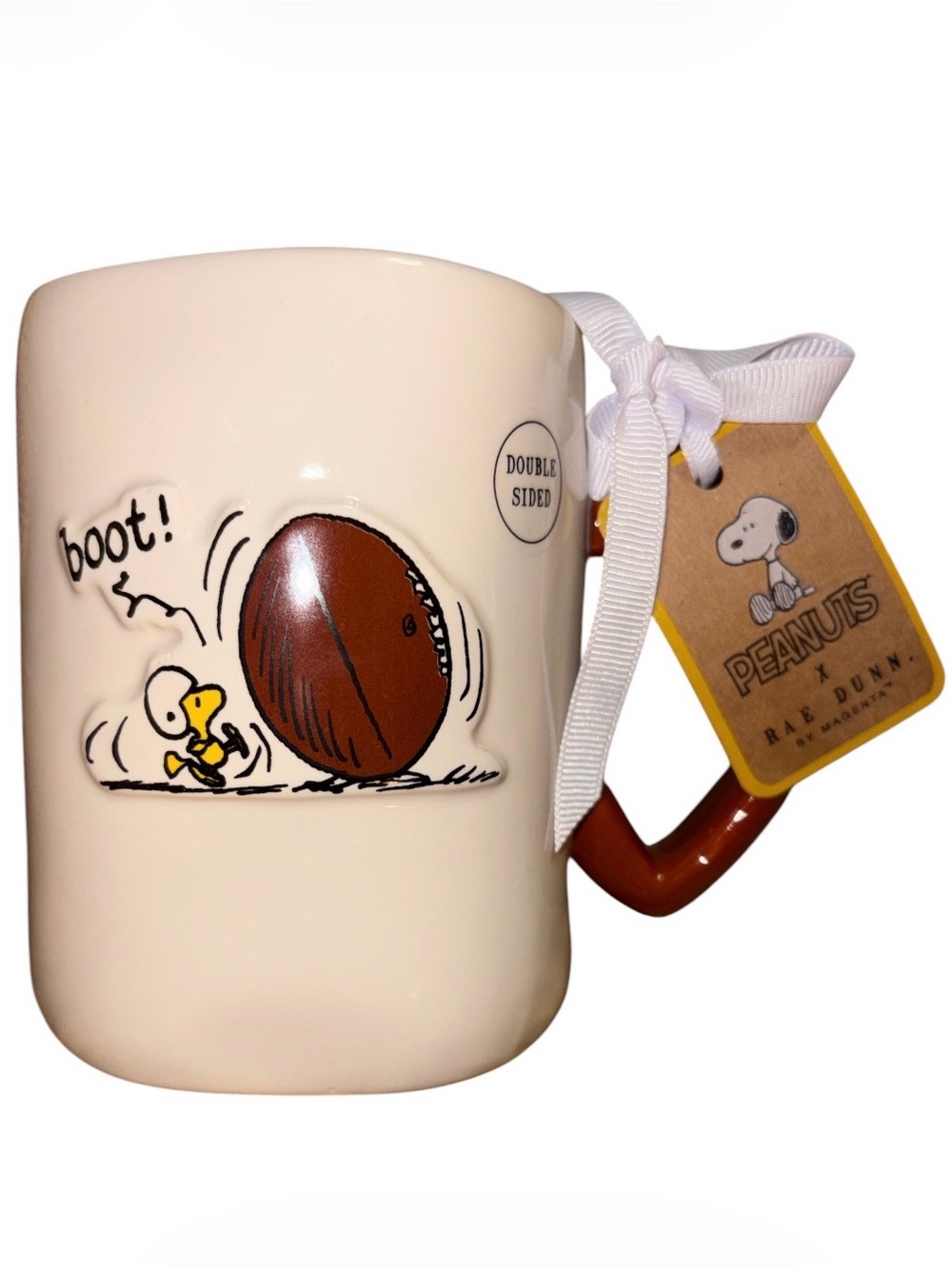 Rae Dunn ‘TOUCH DOWN’ Peanuts Mug with Football Handle NWT